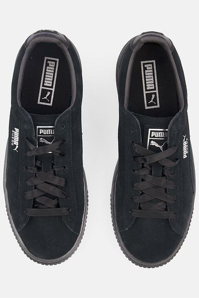 Puma Women Lace Up Suede Platform Satin Sport Shoes, Black
