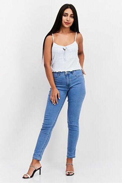 Gilly Hicks Women Tie-Neck Sleeveless Micro Checkered Tank Top, Light Blue