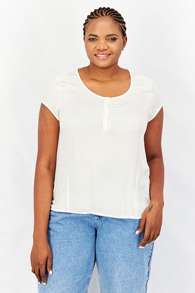 Esprit Women Round Neck Short Sleeves Plain Blouse, White