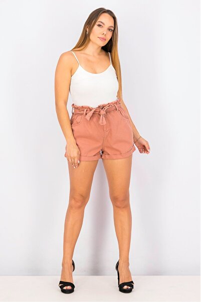 Jennyfer Women Belted Tulip Hem Shorts, Rose Wood