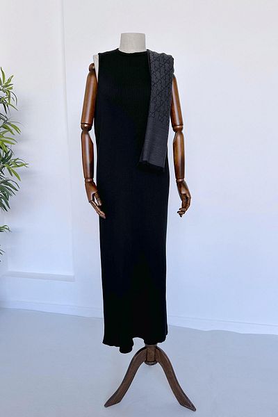 Ka Hijab Mercerized Αμάνικο Μουσουλμανικό Φόρεμα - Μαύρο
