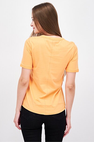 Esprit Women Crew Neck Short Sleeve Graphic Top, Orange