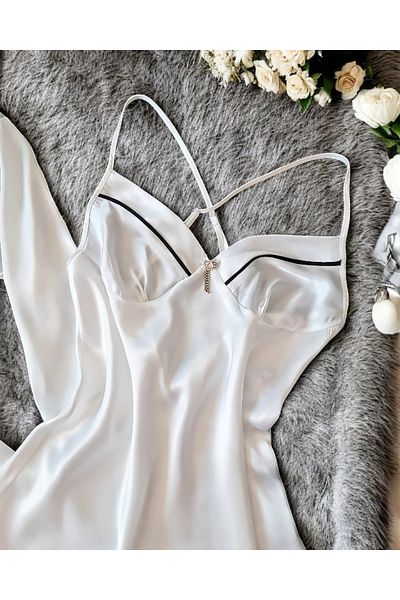 Çeyize dair herşey Sunshine White Hedvábný saténový župan Set noční košile 6736