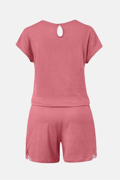 Tchibo Women Plain V-neck Sleeveless Jumpsuit Pajama, Dark Pink