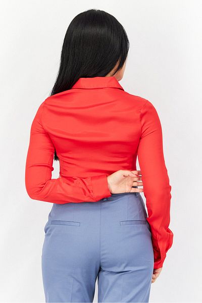Don't Call Me Jennyfer Women Spread Collar Long Sleeve Plain Top, Red