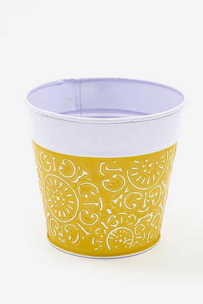Robert Allen Metal Planter Flower Pot, Yellow