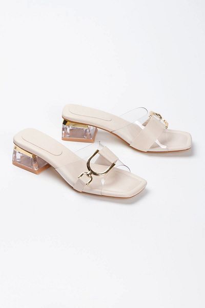 MFT AYAKKABI Women's Transparent Short Heeled Slippers Beige