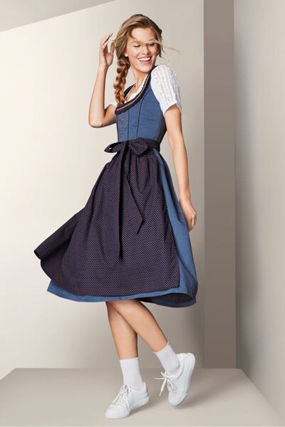 Tchibo فستان ميدي بأكمام قصيرة وطبعة كاملة للنساء، أزرق