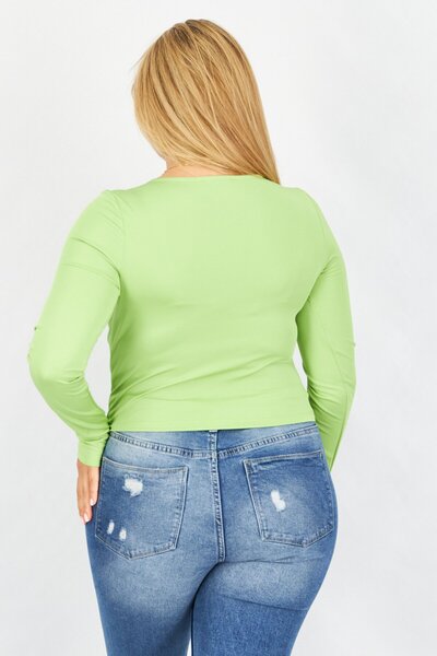 Sinsay Women Round Neck Long Sleeve Plain Top, Lime Green