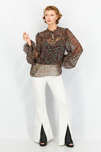 Joie Women Tie Neck Long Sleeve Allover Print Blouse, Black Combo