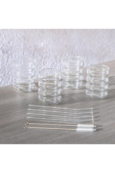 Home Box Zen Borosilicate 4-Piece Glasses with Straws Set - 330 ml