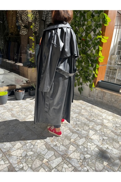 Marka Siyah Deri Trençkot