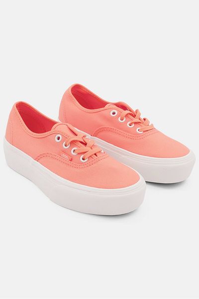 Vans Women Authentic Plat Lace Up Skate Shoe, Orange