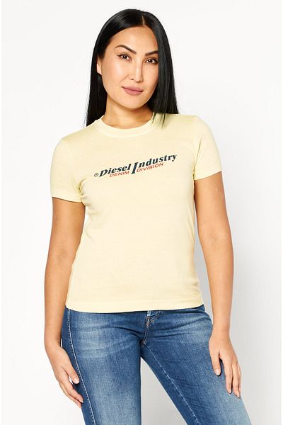 Diesel Women Crew Neck Short Sleeve Brand Logo T-Shirts, Yellow