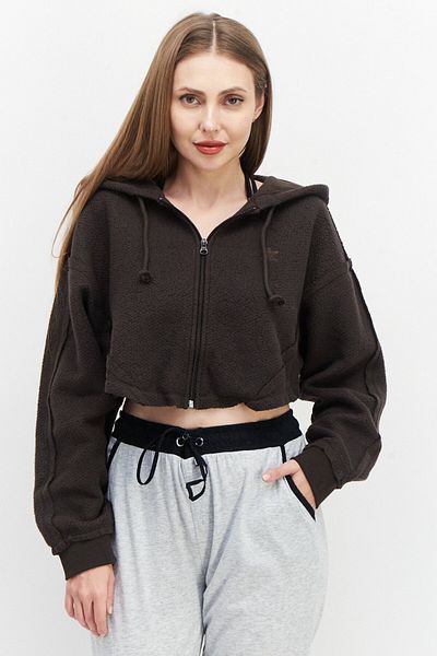 adidas Women Sportswear Fit Long Sleeve Outdoor Full Zipper Hoodie, Dark Brown