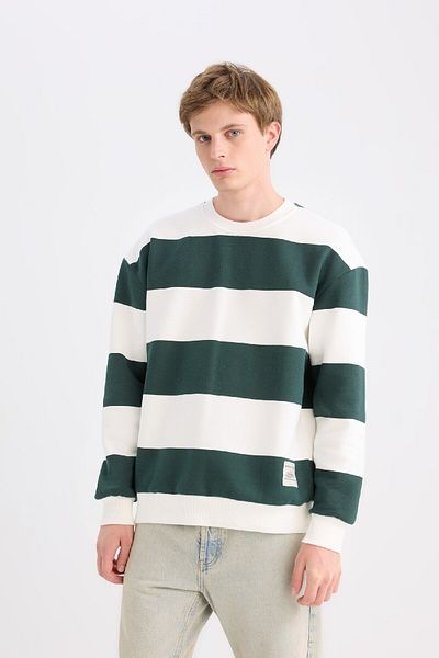 DeFacto Boxy Fit Sweatshirt mit Rundhalsausschnitt und Streifen A9066ax24au