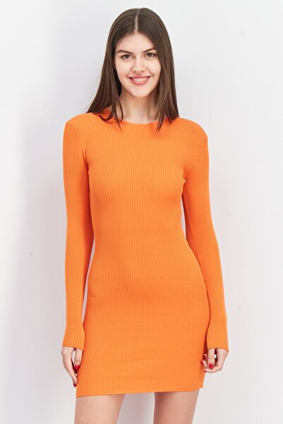 Don't Call Me Jennyfer Women Open Back Ribbed Bodycon Dress, Orange