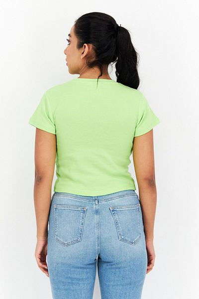 Misfit Women Crew Neck Short Sleeves Printed T-Shirt, Lime