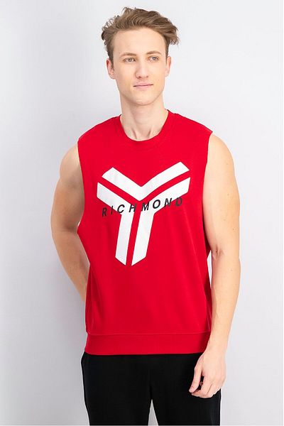 John Richmond Men Sportswear Fit Sleeveless Training Shirt, Red