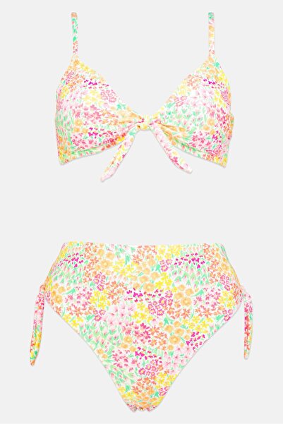 California Sunshine طقم بيكيني نسائي مكون من قطعتين بطبعة زهور مبطنة من الأعل...