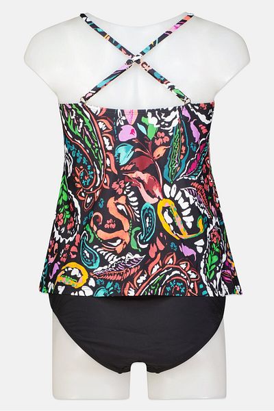 Anne Cole Women 2Pcs Allover Print Tankini Set, Black Combo