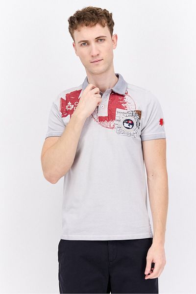 Canadian Peak Men Regular Fit Embroidered Short Sleeve Polo, Light Grey