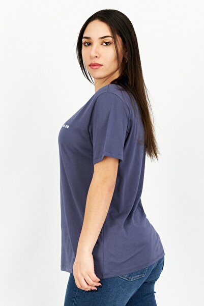 NA-KD Women Round Neck Short Sleeve Brand Logo T-Shirt, Dusty Blue