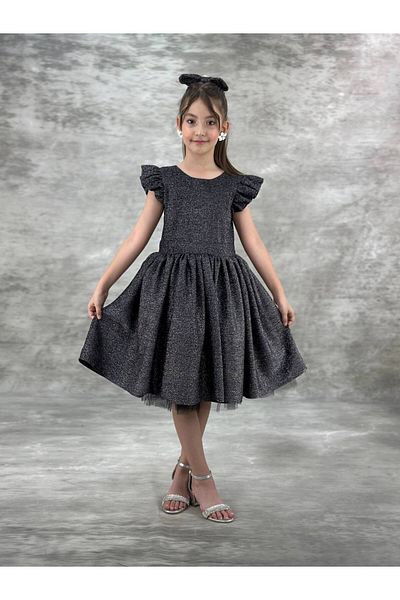 defada Girl's Elegant Glittering Tulle Dress with Bow Tie on the Back and Buckle Evening Dress Birthday Dress