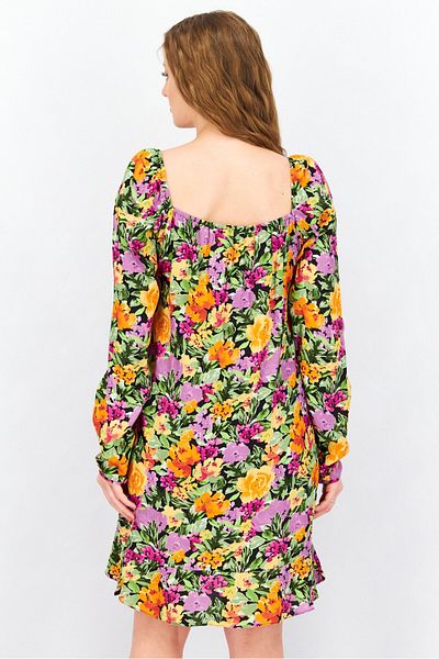 NA-KD Women Floral Print Mini Dress, Orange Combo