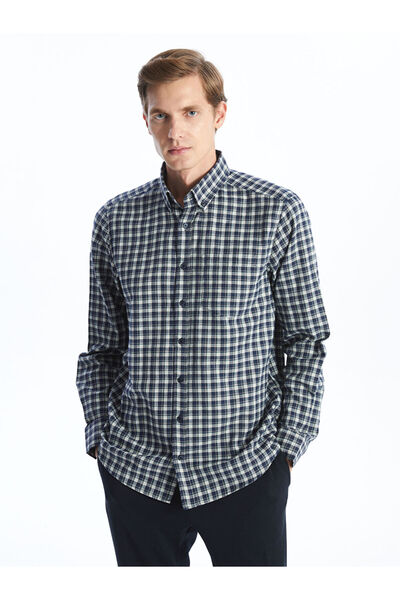 LC Waikiki Μακρυμάνικο καρό ανδρικό πουκάμισο με κανονική εφαρμογή