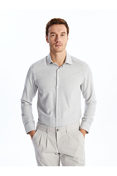 LC Waikiki Cămașă pentru bărbați din gabardină în carouri cu mânecă lungă, be...