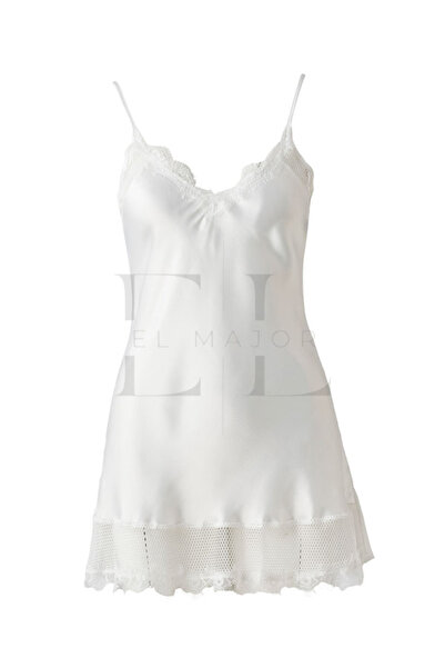 El Major ثوب نوم من الساتان باللون الأبيض مع تفاصيل من الدانتيل