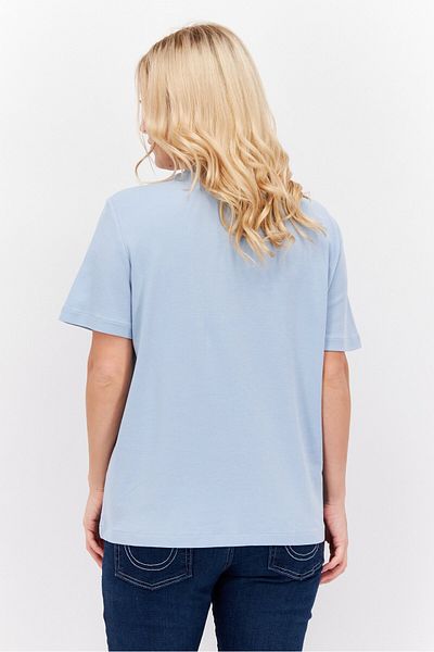 Esprit Women Crew Neck Short Sleeve Brand Logo T-shirt, Light Blue