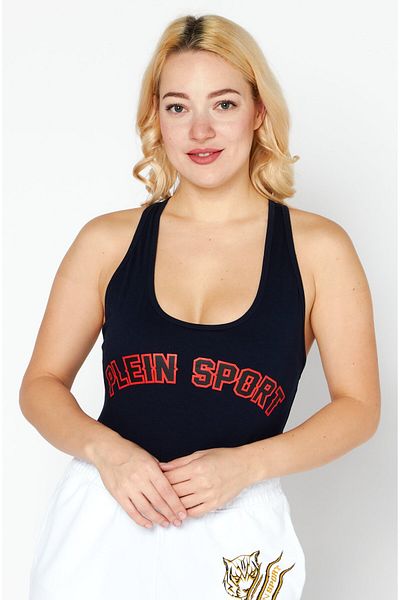 Plein Sport Women Sportswear Fit Long Sleeve Training Bodysuit, Navy Blue