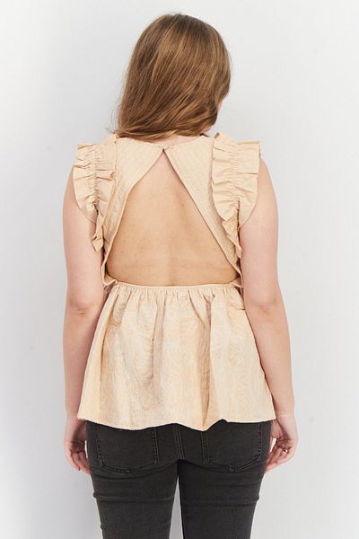 Asos Design Women V Neck Sleeveless Embroidered Quilted Top, Tan