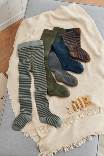 Tchibo Kids Boy 5 Pcs Pairs Of Striped Tights, Brown/Navy/Olive