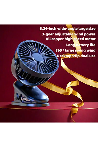 WASHA Taşınabilir USB Klipsli Fan Şarj Edilebilir, 720° Dönebilme, 3 Hız Yaz ...