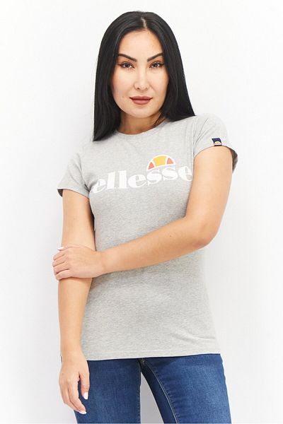 Ellesse Women Round Neck Cap Sleeve Brand Logo T-shirt, Grey Combo