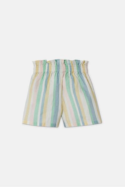 Tchibo Girls Stripe Paper Bag Shorts, White Combo