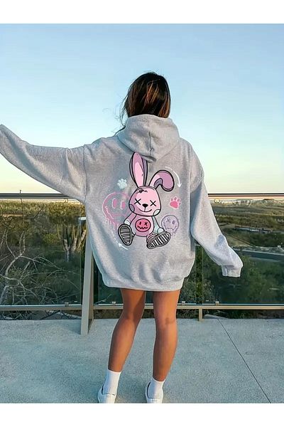 Deocept Hanorac oversize imprimat cu glugă gri unisex