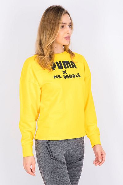 Puma Women Round Neck Long Sleeve Brand Logo Sweaters, Yellow