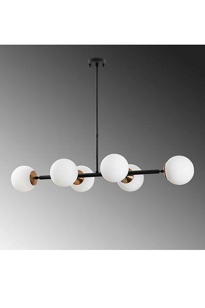 Lambadar Black Modern Globe White Glass Chandelier - Six-Piece Model