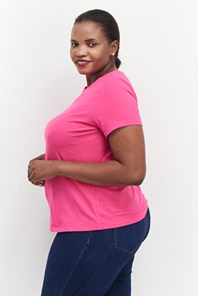 Anne Klein Women Plus Size Crew Neck Short Sleeve Plain T Shirt, Pink