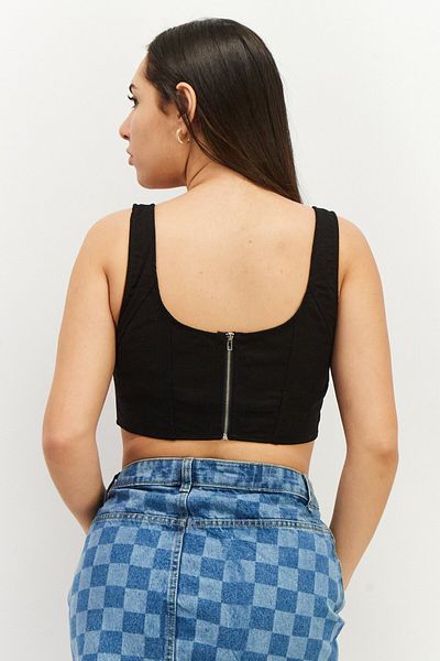 Cropp Women Scoop Neck Sleeveless Plain Underwired Cropped Top, Black