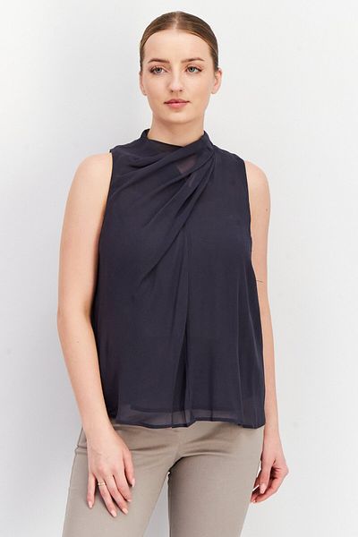 Joie Women Mock Neck Sleeveless Pleated Plain Top, Dark Grey