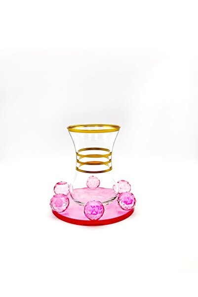 ÖzcamKristal 6 Kişilik 12 Parça Pembe Kristal Tabaklı Cam Çay Takımı – Şık ve Dayanıklı, Sofra Sunumları İçin