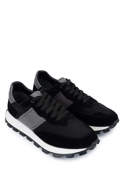 Tamer Tanca Men's Leather & Textile Black Sneakers & Sports Shoes
