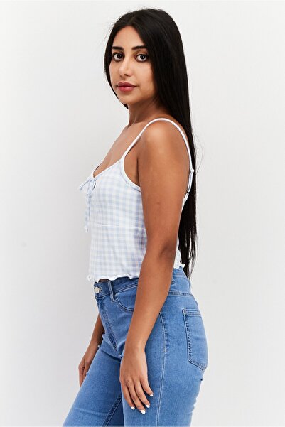 Gilly Hicks Women Tie-Neck Sleeveless Micro Checkered Tank Top, Light Blue