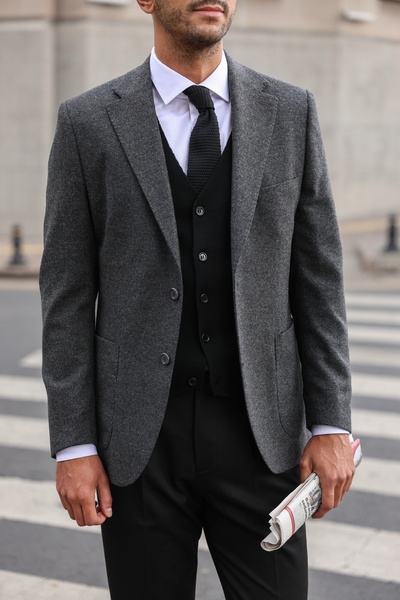 AEK FIORE Erkek Gri Yün Kaşmir Karışımlı Ceket