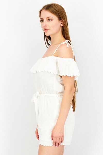 Don't Call Me Jennyfer Women Textured Cold Shoulder Playsuit, White